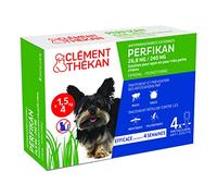Perfikan Très Petits Chiens 26,8 mg/240 mg Clément Thékan - Anti-Puces/Tiques/Moustiques/Phlébotomes - Protège votre animal jusqu'à 4 semaines - Fabriqué en France - 1,5 kg à 4 kg - 4 pipettes application Spot On