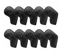 perfk 10 Pièces Housse de Tête de Club de Golf Housse de Fer Protège Tête Imperméable Ajustement Sécurisé en Cuir PU avec Numéros des Deux Côtés Adaptée au, Noir
