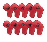 perfk 10 Pièces Housse de Tête de Club de Golf Housse de Fer Protège Tête Imperméable Ajustement Sécurisé en Cuir PU avec Numéros des Deux Côtés Adaptée au, Rouge