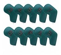 perfk 10 Pièces Housse de Tête de Club de Golf Housse de Fer Protège Tête Imperméable Ajustement Sécurisé en Cuir PU avec Numéros des Deux Côtés Adaptée au, Vert Foncé