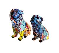 perfk 2 pcs Statues Décoratives, Objet Decoration Moderne, Statue Multicolore, Accessoires De Décoration, Dessin Animé Chien Figure Décor Ornements, Sculptures pour Intérieur Décoration, Graffiti