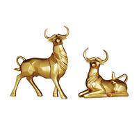 perfk 2X Statue de Vache Créative Figurine Sculpture de Taureau Artisanat Moderne Lucky Feng Shui Résine, Décoration D'intérieur, Me, Or