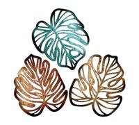 perfk 3 Pièces Palm Feuilles En Bois Décor Mural Ornement En Bois, pour La Décoration Salon, de La Maison, de La Chambre à Coucher, 30 X 25 X 0.5cm, Bleu et Marron