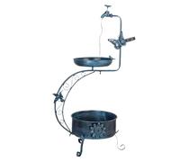 perfk Bain d'oiseaux, mangeoire et jardinière sur Pied en Fer, 91 cm, résistant aux intempéries, avec Lampe Solaire pour l'extérieur et la pelouse