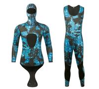 perfk Combinaison de Plongée Deux Pièces Néoprène Équipement de Surf Vêtement Isolant Résistant au Froid Respirant Adaptée à la Plongée sous- Natation, Bleu Camouflage, M