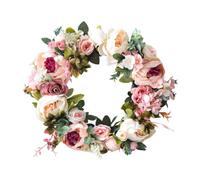 perfk Couronne pivoines pour porte d'entrée, fleurs artificielles décoratives, articles fête, couronne printanière polyvalente 38 cm, Rose
