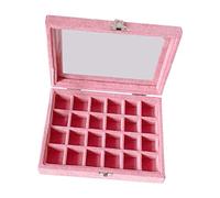 perfk Couvercle Transparent en Velours Rose Plateau à Bijoux Anneaux Boucles d'oreilles boîte de Rangement Robuste pour Coiffeuse séparateurs, 24 grilles