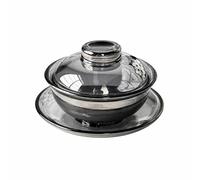 perfk Dessert Bol Verre Transparent Soucoupe Couvercle Poignée Design pour Service de Friandises Convient à Repas Spécial Bureau Moments Convivialité, Gris foncé