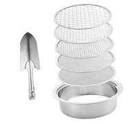 perfk Ensemble de Tamis à Sol, Tamis à Sol, à, Outil de Plateau de tamisage avec Mailles, de Jardin pour Les Amateurs de Compost et de bonsaï, Pelle Argentée à 5 Mailles