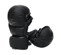 perfk Gants de Boxe à Poignet, Bandages Noirs Confortables à Demi-Doigts, Gants d'entraînement MMA pour Arts Martiaux, M