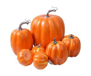 perfk Groupe Sept Citrouilles Artificielles Lustrées avec Pédoncules à Installer pour Vitrine Salon Couloir Pièce Séjour, Orange