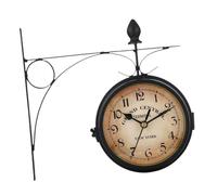 perfk Horloge Murale Suspendue en Fer, 8.58 Pouces, rotative à 360 degrés, Design rétro, Deux côtés, pour Cuisine extérieure, Couloir intérieur, Chambre à, Noir