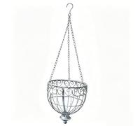 perfk Jardinière Suspendue Vintage en Fer, Panier Suspendu, Pot Fleurs Mural Jardin, Support pour Plantes, Pot Demi-Rond pour décoration extérieure, Gris