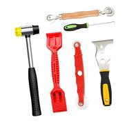 perfk Kit d'outils de 6 pièces 16 en 1 comprenant une pelle en acier, un crochet de démontage, un rouleau, une bêche à bande en caoutchouc et un