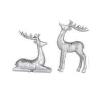 perfk Lot de 2 figurines de cerf et d', décoration créative pour bureau, salon, armoire, bureau, Argent