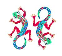 perfk Lot de 2 sculptures murales en métal représentant un gecko, décoration murale réaliste à suspendre, pour la maison, le jardin, cadeau, Pieds Rouges
