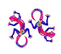 perfk Lot de 2 sculptures murales en métal représentant un gecko, décoration murale réaliste à suspendre, pour la maison, le jardin, cadeau, Pieds Bleus