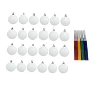perfk Lot de 25 Boules de Noël Vierges incassables à Faire soi-même, 3 cm, avec 4 stylos, pour Thanksgiving, Couronne, Nouvel an, coloriage