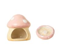 perfk Maison en céramique pour Hamster avec gamelle, Niche Multifonction, Mignonne pour Petits Animaux, Grotte en Forme de Champignon pour, Rose