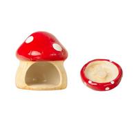 perfk Maison en céramique pour Hamster avec gamelle, Niche Multifonction, Mignonne pour Petits Animaux, Grotte en Forme de Champignon pour, Rouge