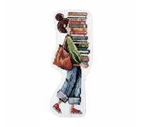 perfk Marque-page Broderie Conception Artisanale Kit Couture Fil Coton Tissu Projet Original Détente pour Lecteurs Passionnés Moments Créatifs Cadeau Usage, Fille Lisant Assise Sur Une Pile De Livres