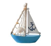 perfk Mini voilier en bois à collectionner, 10,4 x 3 x 14 cm, décoration de plage, pour table, salon, fête, Bleu Clair