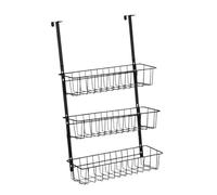 perfk Organisateur de Rangement de Porte, Paniers Suspendus, étagère à Assaisonnements à 3 Niveaux de Grande Capacité, étagère à épices Suspendue pour Bacs, noir