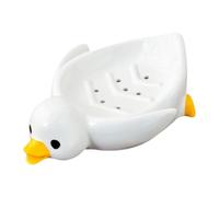 perfk Porte Savon En Forme de Canard Mignon Boîte à Savon Plat En Céramique Support Auto Drainant Approprié pour Salle de Bain et Comptoir de Cuisine, Blanc
