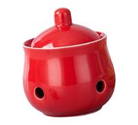 perfk Pot à ail avec couvercle, pot à oignons, à gingembre, récipient en céramique ventilé pour comptoir de maison, Rouge