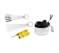 perfk Pot de Nettoyage pour aérographe Nettoyant pour aérographe Brosses de Nettoyage Pratiques Bouteille en Verre avec Porte-Stylo Station de Lavage pour