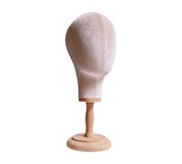 perfk Présentoir à chapeaux, tête de mannequin portable et stable, tour de tête de 54 cm (16,34 pouces), base en bois pour salon de coiffure, Beige