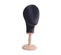 perfk Présentoir à chapeaux, tête de mannequin portable et stable, tour de tête de 54 cm (16,34 pouces), base en bois pour salon de coiffure, Noir
