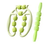 perfk Rouleau de Massage à 9 Roues Circulaire Jambes, Rouleau Musculaire 3D avec Bâton de Rouleau Musculair à 4 Roues, Rouleau de Massage Anti-Cellulite 360 ° pour Cuisse, Mollets, Avant-Bras, Vert