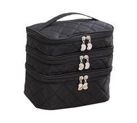perfk Sac de rangement cosmétique de 3 couches sac de toilette de imperméable pour dames de maquillage de toilette Rangement pour accessoires, Fermeture éclair Noire