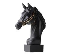 perfk Statue de tête de cheval, décoration artisanale, figurines en résine, sculpture de cheval 3D pour bibliothèque, bureau, collection, Noir