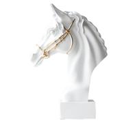 perfk Statue de tête de cheval, décoration artisanale, figurines en résine, sculpture de cheval 3D pour bibliothèque, bureau, collection, Blanc