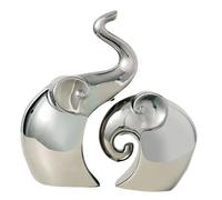 perfk Statues d'éléphant de Couple, 2 pièces, Figurines décoratives à collectionner, Sculptures d'animaux en céramique, ornements de bureau pour étagère de, Argent