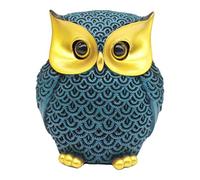 perfk Statuette de hibou en résine, figurine décorative à poser sur une table, sculpture d'oiseau, art animalier pour salon, terrasse, étagère, jardin, Bleu