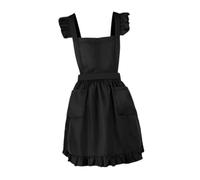 perfk Tablier rétro à volants avec poches, cadeau pour la maison, pour filles et femmes, idéal pour la cuisine, le ménage et le café. Joli costume de, Noir