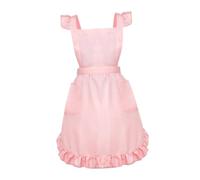 perfk Tablier rétro à volants avec poches, cadeau pour la maison, pour filles et femmes, idéal pour la cuisine, le ménage et le café. Joli costume de, Rose