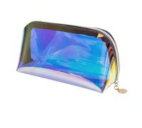 perfk Trousse de maquillage holographique irisée, trousse de toilette zippée, organiseur de toilette pour couches, bureau, plage, cadeaux de fête des mères, 22cmx8cmx11cm