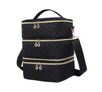 perfk Trousse de transport pour vernis à ongles, organiseur à 3 couches avec poignée, capacité, trousse de maquillage, pour femmes, pour kits de, Texture Tissée