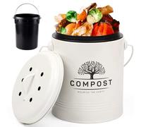 Perfnique Bac à Compost de Cuisine, bac à Compost de comptoir de 5 litres avec Couvercle, Seau à Compost intérieur avec Doublure intérieure et Filtre à Charbon, Petit bac à Compost