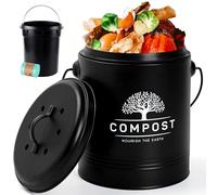 Perfnique Bac à Compost de Cuisine de 5 litres avec Couvercle, Seau à Compost d'intérieur avec Doublure intérieure et Filtre à Charbon, Petit bac à Compost (Noir avec Sacs)