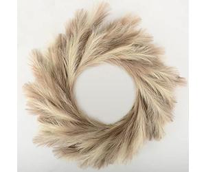 Perfnique Couronne d'herbe de la Pampa Artificielle pour Porte d'entrée, Couronne d'herbe de la Pampa Artificielle pour Toutes Les Saisons, décoration Murale bohème, Guirlande d'herbe de la Pampa de