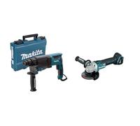 Perforateur burineur SDS+ 800 W 26 mm en coffret - MAKITA HR2630 & DGA504Z - Mini-meuleuse à batterie 18V lithium-ion 125 mm BL seule machine sans chargeur ni batterie 60 x 450 mm,Noir
