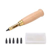 Perforatrice à vis pour Cuir, Poinçon Réglable, Perforateur avec 6 Poinçons Remplaçables, Outil de Reliure en Bois
