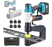 Perforatrice hydraulique électrique, poinçonneuse portable, kit de perforation sans fil avec 2 piles de 6000mAh et 6 matrices (16-32mm),profondeur de gorge de 150 mm, for acier et fer jusqu'à 1,5mm