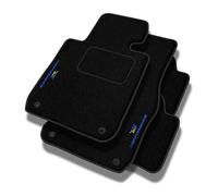Performance Tapis de Sol personnalisés en Velours Tapis Voiture pour Ford Mustang VI 2014-2018 - Standard, Perforé, Bleu et Jaune -Broderie CNC précise, Passepoil perforé Design, Tapis de Sol Voiture