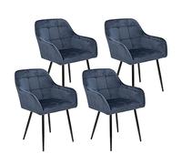 Perfur Casa Blueocean Furniture Chaise Salle a Manger Lot de 4 Chaise Velours Bleu Et fauteuils de Salon Rembourré avec Base Métallique